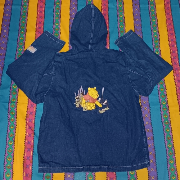 Disney Jackets & Blazers - 90s Disney Store Winnie The Pooh Blue Jean Denim Hoodie Jacket Vintage